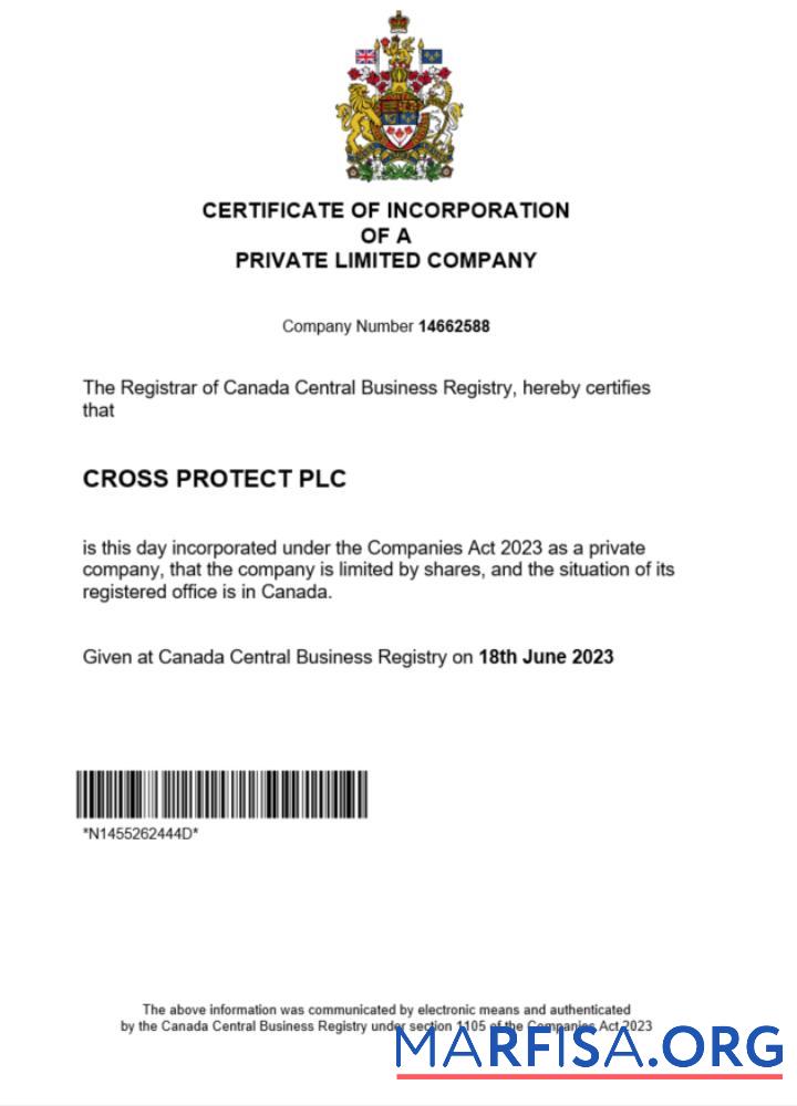 Blank Canada certificate of registration Word and PDF template